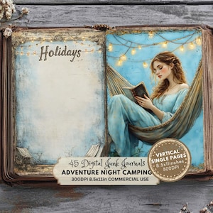 Kit de diário de acampamento, páginas de itens efêmeros para impressão, suprimentos para artesanato de aventura na natureza, pacote de download digital, pacote de scrapbook de aventura
