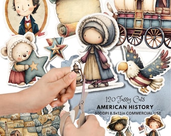 American History Fussy Cuts: 4th of July Independence Day Vintage Ephemera Stickers (Digital Download)