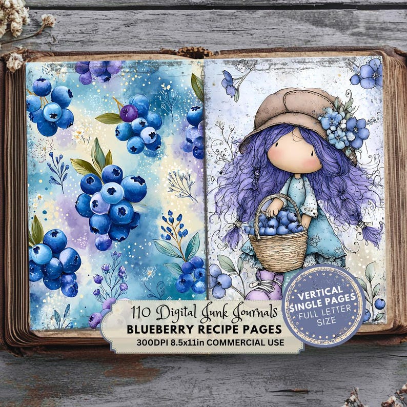 Blueberry Junk Journal Pages: Berries Recipe Ephemera (digital Download ...