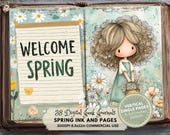 Bright Spring Junk Journal Kit: Printable Ephemera, Ink and Pages Spring Girls (Digital Download)