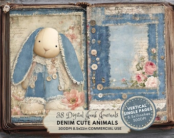 Denim Animal Junk Journal Pages: Shabby Chic Ephemera (Digital Download)