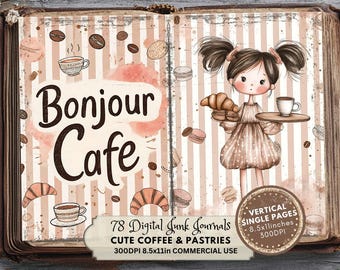 Coffee & Pastries Junk Journal Kit: Vintage Paris Ephemera, Printable Pages (Digital Download)
