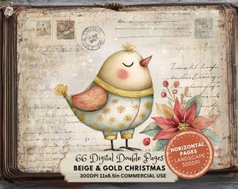 Beige Christmas Junk Journal Pages: Printable Holiday Ephemera (Digital Download)