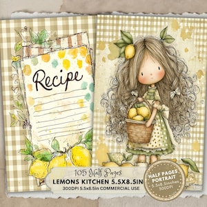 Lemons Half Pages: Grandma’s Kitchen Printable Ephemera (Digital Download, Portrait 5.5x8.5 in)