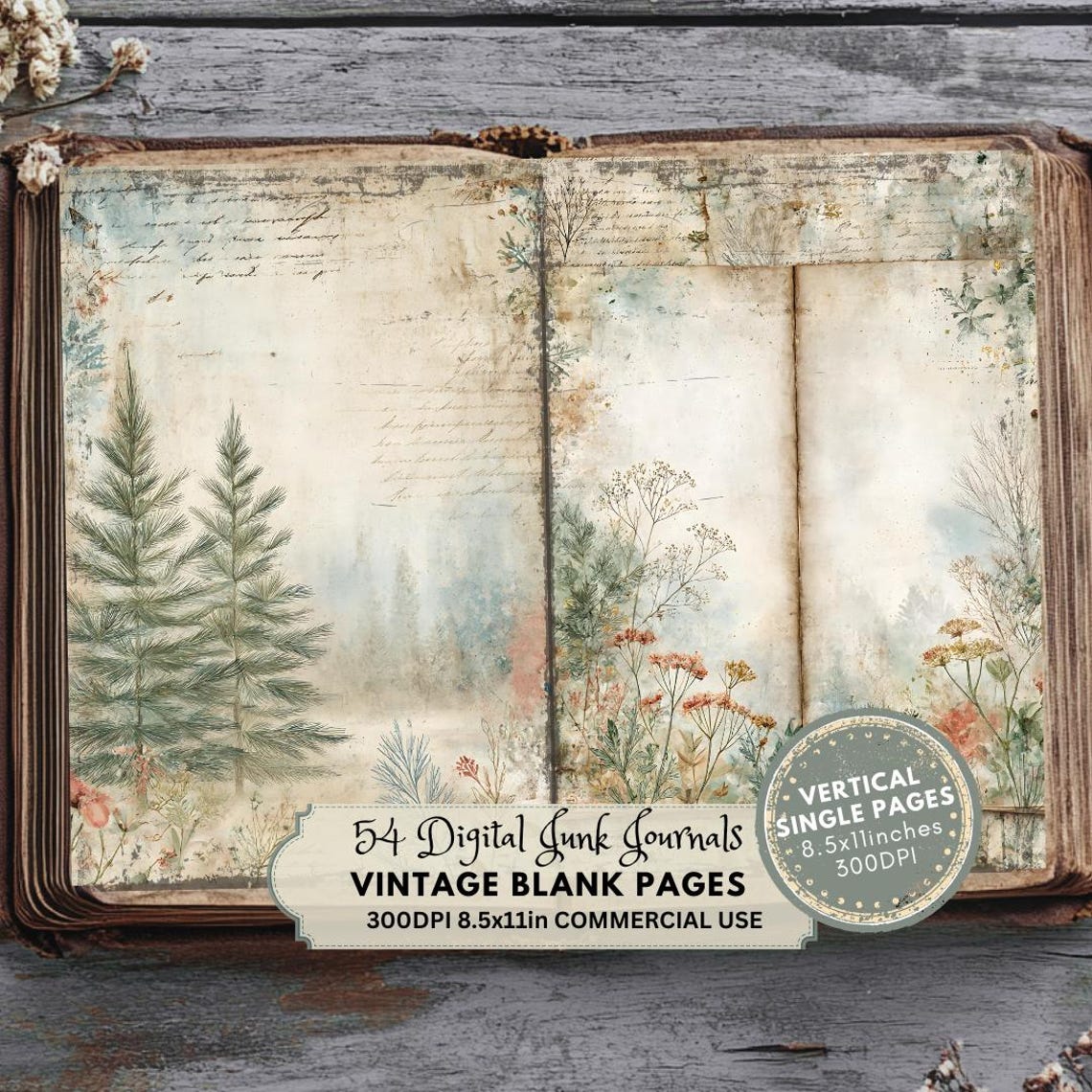 Vintage Floral Junk Journal Pages: Ephemera Scrapbook Paper (digital ...