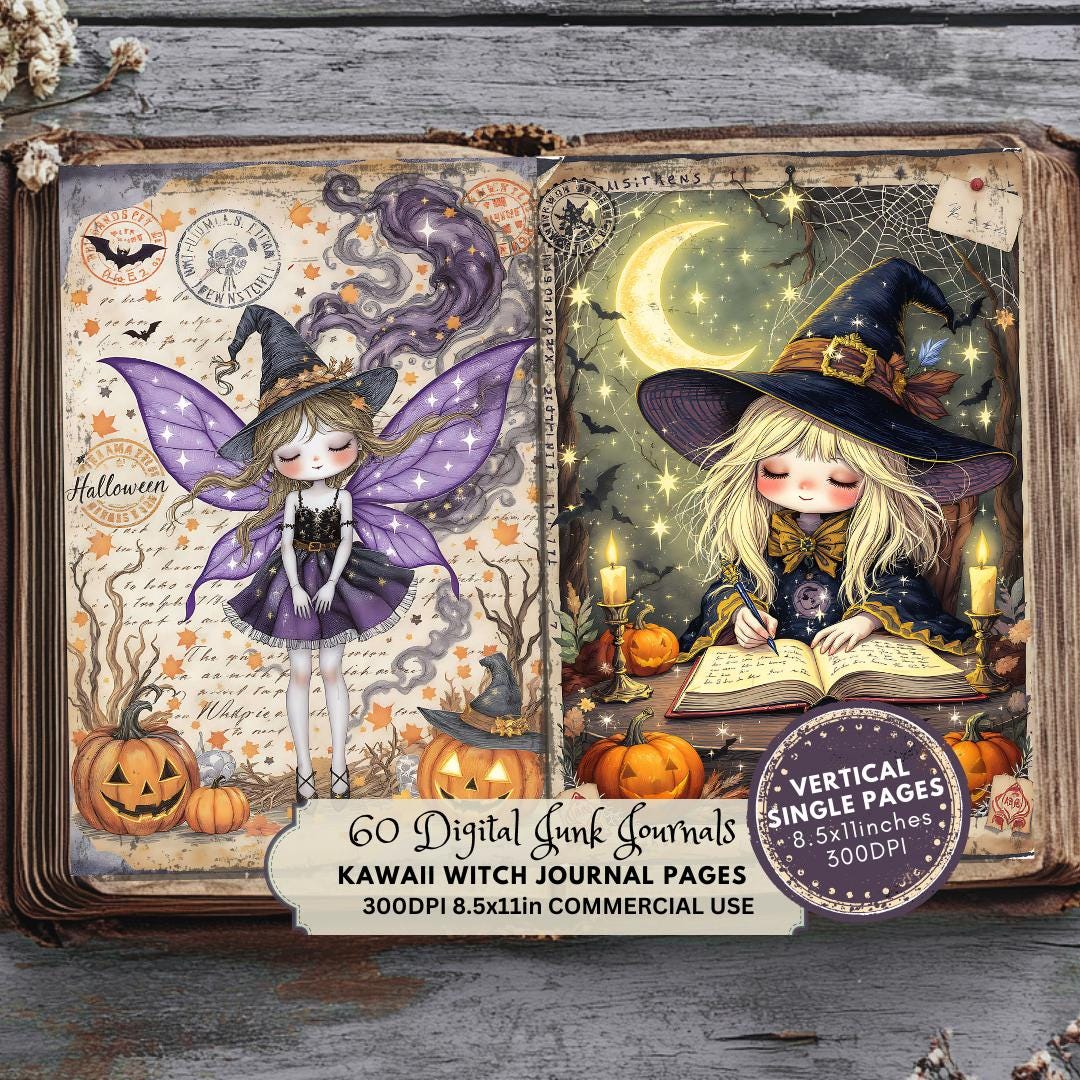 Witch Junk Journal Kit, Kawaii Halloween Ephemera (digital Download - Etsy