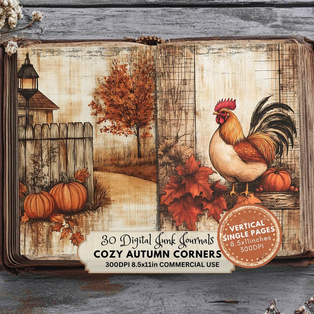 Autumn Junk Journal Kit: Cozy Fall Scrapbook Pages, Rustic Thanksgiving ...