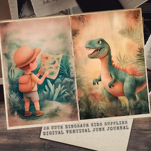 Cute Dinosaur Junk Journal Kit | Vintage Ephemera | Printable Scrapbook Pages | Kids Craft Supplies | Prehistoric Dinosaur Journal Kit