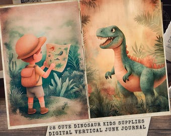 Dinosaur Junk Journal Kit | Vintage Ephemera, Kids Scrapbook (Digital Download)