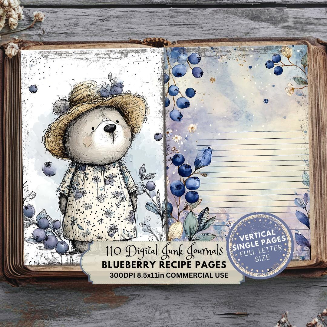 Blueberry Junk Journal Pages: Berries Recipe Ephemera (digital Download ...