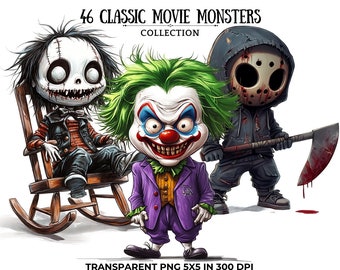 Halloween Movie Monster Clipart: Villain PNG Bundle (Digital)