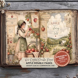 Apple Harvest Double Pages, Fall Cottagecore Journal Kit, Rustic Orchard Ephemera, Cozy Farmhouse Papers image 4
