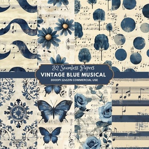 Blue Ephemera Digital Paper, Instant Download Blue Vintage Scrapbook Paper, Decoupage Printable Digital Backgrounds, Old Paper Texture