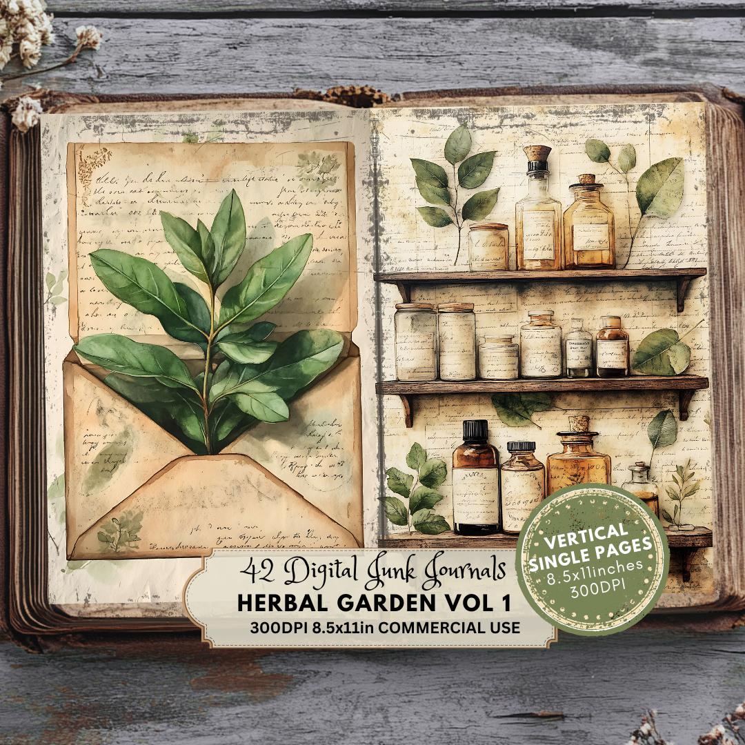 Herbal Garden Junk Journal Pages: Botanical Scrapbook Paper (digital ...