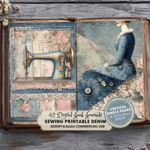 Sewing Junk Journal Printable: Vintage Denim Ephemera (Digital Download)