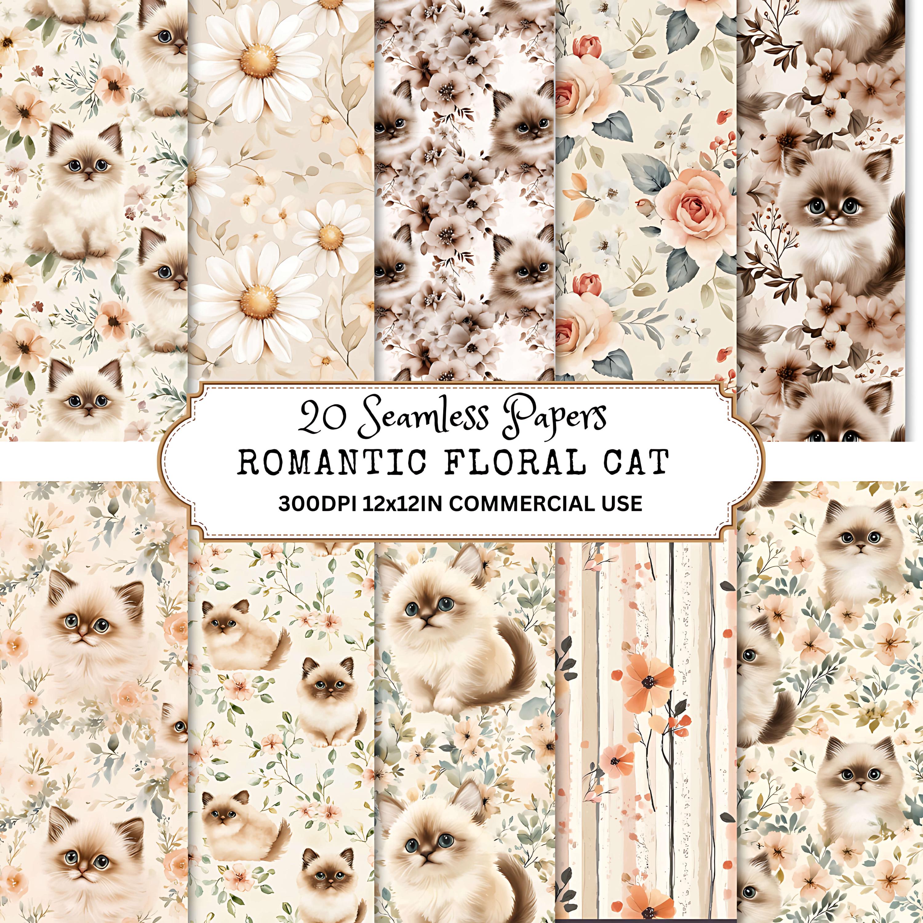 Floral Cat Seamless Pattern: Printable Fabric Design (digital Download ...