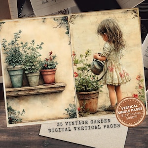Vintage Gardening Junk Journal Kit: Printable Botanical Ephemera, Garden Printable Pages (Digital Download)