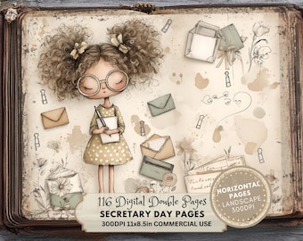 Secretary Day Printable Pages: Teacher Back to School Ephemera (LANDSCAPE Version)