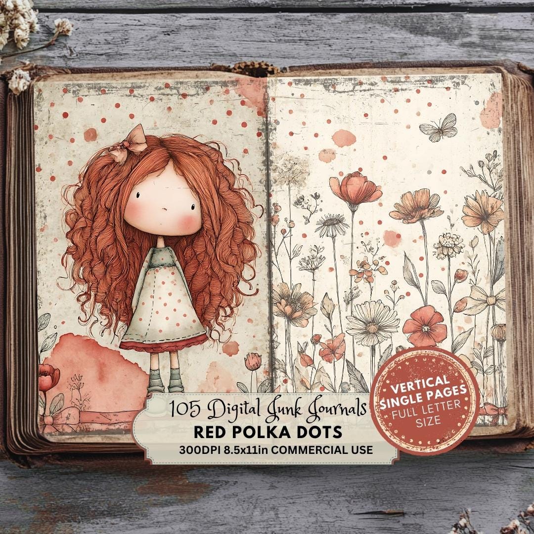 Red Polka Dot Junk Journal Kit: Vintage Collage Papers (digital ...