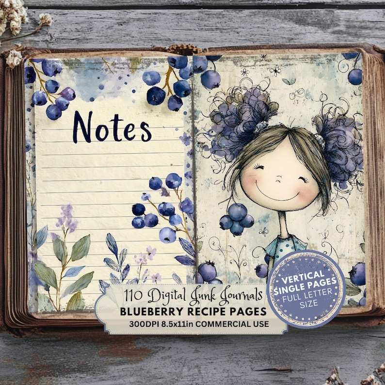 Blueberry Junk Journal Pages: Berries Recipe Ephemera (digital Download ...