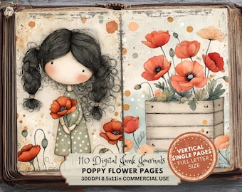 Páginas de Poppy Junk Journal: Efímeras florales imprimibles (descarga digital, tamaño carta)