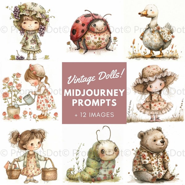 Characters Midjourney Prompts, 80’s Cartoon Clipart, Vintage Dolls Clip Art Prompt, AI Art, Best Midjourney Prompts, Tested and Customizable