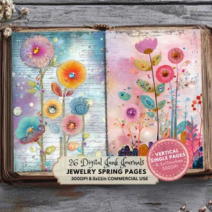 Cottage Garden Junk Journal Kit, Vintage Floral Printable, Digital Download, Scrapbooking Ephemera Craft Supplies, Mixed Media Collage with Gemstones