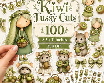 Kiwi Fussy Cuts Bundle, Tropical Fruit Stickers, Printable Kiwi Ephemera, Summer Journal Cutouts