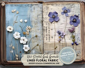 Páginas de tela con forro floral, estampado botánico, diseño sin costuras, scrapbooking y manualidades, descarga digital