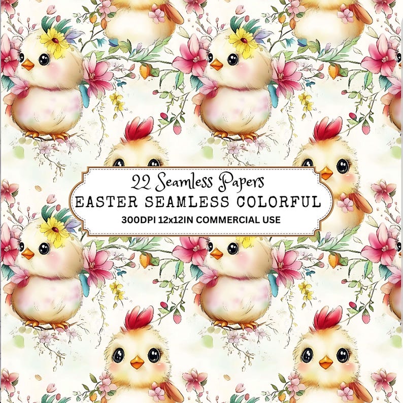 Easter Bunny Seamless Pattern: Pastel Floral Digital Paper (12x12 ...