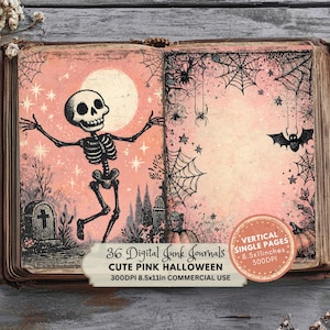Cute Spooky Pink Halloween Junk Journal Kit, Printable Ephemera, Digital Scrapbook Pages, Craft Supplies for Halloween Fun, Pink Halloween