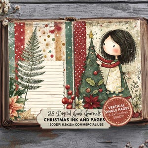 Merry Christmas Junk Journaling Kit, Digital Christmas Pages, Printable December Daily Craft Supplies, Ink and Page Christmas Girls