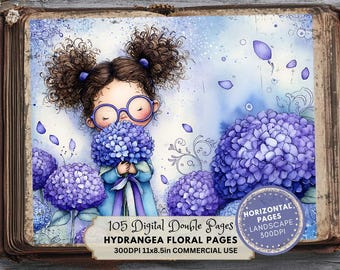 Hydrangea Printable Pages, Vintage Floral Digital Download, Junk Journal Kit, Ephemera, Scrapbook Paper