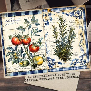 Diário de Junk Mediterrâneo, Diário de Junk para Imprimir da Cozinha da Vovó, Kit de Receitas Vintage, Download Digital, Efêmeras de Cozinha, Álbum de Recortes