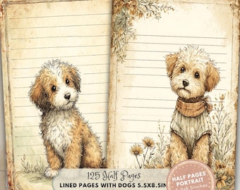Dog Half Pages: Puppy Printable Journaling Supplies (Digital Download, Portrait 5.5x8.5in)