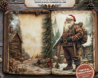 Christmas Lumberjack Junk Journal Kit: Plaid Digital Paper Pack, Tartan Ephemera (Digital Download)