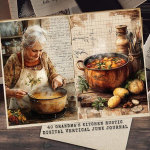 Kit de journal indésirable pour la cuisine de grand-mère, papier de scrapbooking, créations numériques, téléchargement numérique, créations en papier, éphémères de cuisine vintage, cuisine rustique
