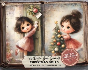 Christmas Doll Junk Journal: Holiday Girls Printable Ephemera (Digital Download, Letter Full Size)