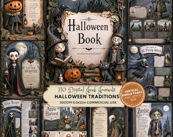 Halloween History Journal Kit, Spooky Stories Legends, Vintage Halloween Traditions, Myth Folklore Pages