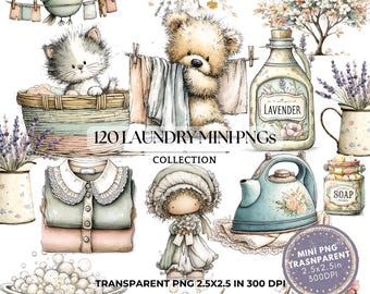 Household Chores Clipart: Watercolor Housekeeping Laundry Clip Art (Digital Download, PNG 2.5x2.5 inches)
