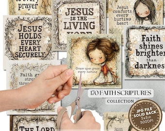 Faith Based Junk Journal Tag Printables, Scripture Ephemera, Digital Download for Christian Journaling Kits