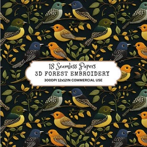 3D Forest Embroidery Seamless Patterns - Mushroom Embroidery Backgrounds - Unique Woodland Backgrounds - Instant Download