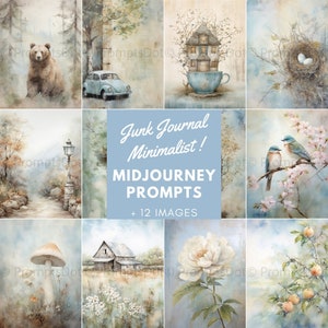Midjourney Prompts for Pale Blue Watercolor Junk Journal Pages Creation, Landscapes Wall Art, Farmhouse Prompts, Minimalist, Commercial Use