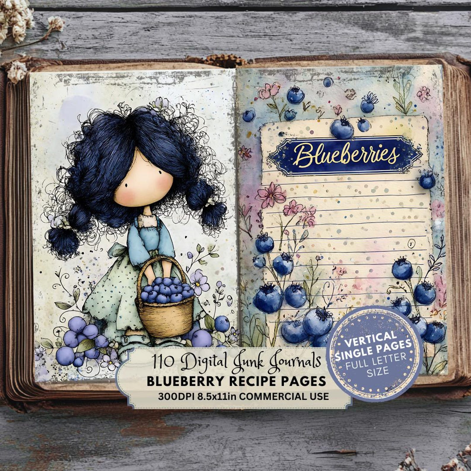 Blueberry Junk Journal Pages: Berries Recipe Ephemera (digital Download ...
