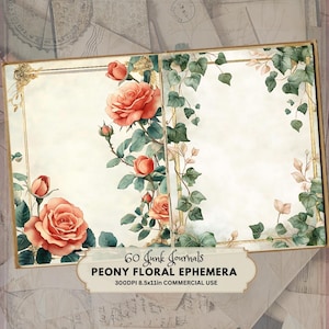 Kit de journal indésirable pivoine - pages folio imprimables - design shabby chic - éphémères floraux pour le scrapbooking - journal vintage pivoine indésirable