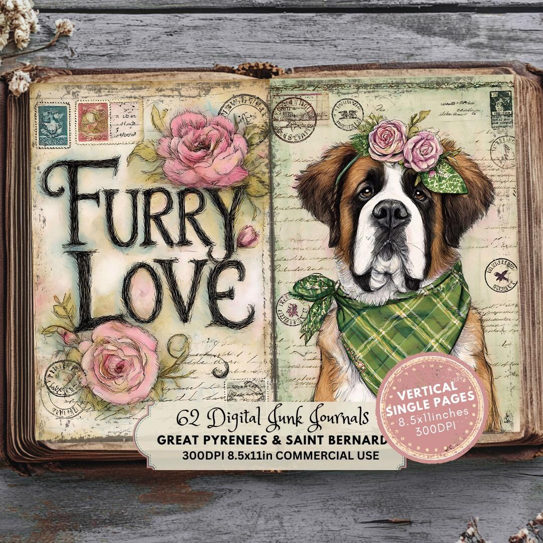 Pyrenees & Saint Bernard Dog Junk Journal Pages (digital Download) - Etsy