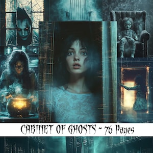 Gothic Horror Junk Journal, Paranormal Cabinet of Ghosts, Poltergeist Ghosts, Digital Download, Printable Ephemera, Spooky Scrapbook Kit