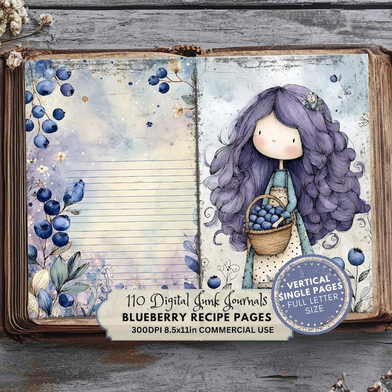 Blueberry Junk Journal Pages: Berries Recipe Ephemera (digital Download ...