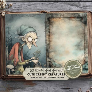 Creepy Lady, Frankenstein Junk Journal Kit, Digital Download, Printable Ephemera, Scrapbook Collage, Halloween Craft Ideas, Creepy Creatures Caricatures