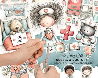 Nurse Fussy Cuts: Medical Printable Ephemera (Digital Download, Letter Full Size)